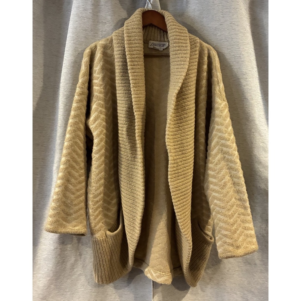 Vintage 80s L Sideffects Womens Cardigan Sweater Warm Oversized Open Front Beige